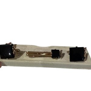 Vintage 50s/60s Black Onyx Tie Bar and Cufflinks
